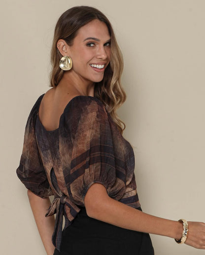 Blusa com Mangas Estampa Exclusiva Yumarimel