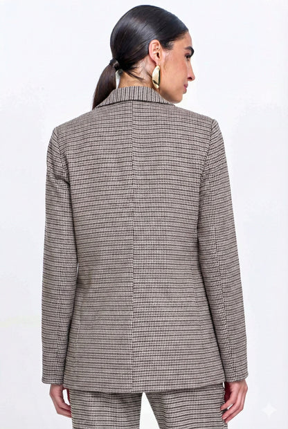 Blazer Feminino de Alfaitaria Pied Poule Bege