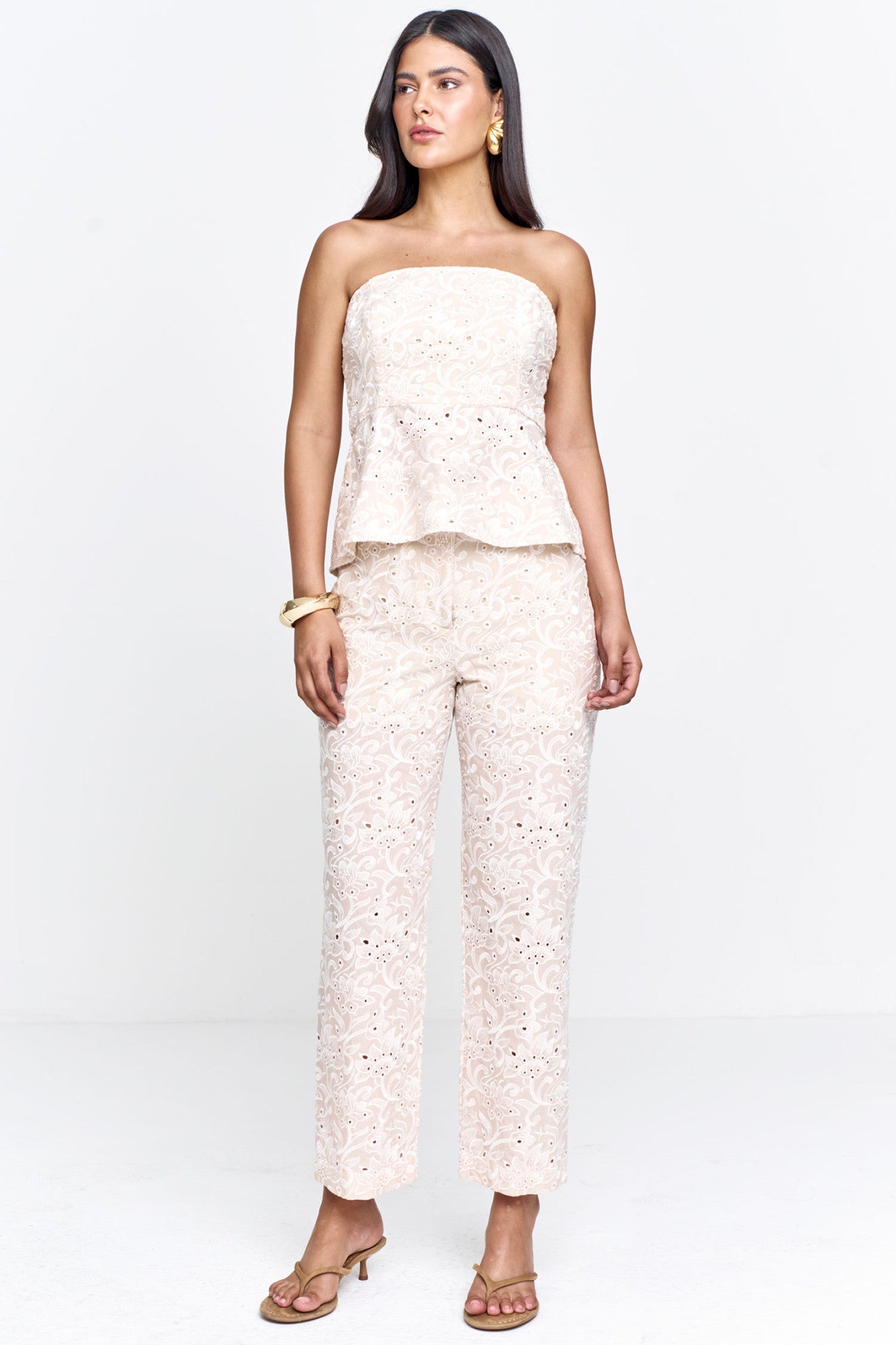 Blusa Peplum Tomara que Caia Voil Bordado Marfim
