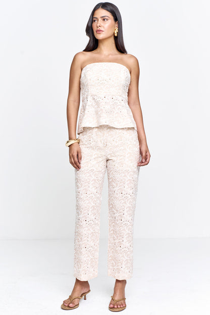 Blusa Peplum Tomara que Caia Voil Bordado Marfim