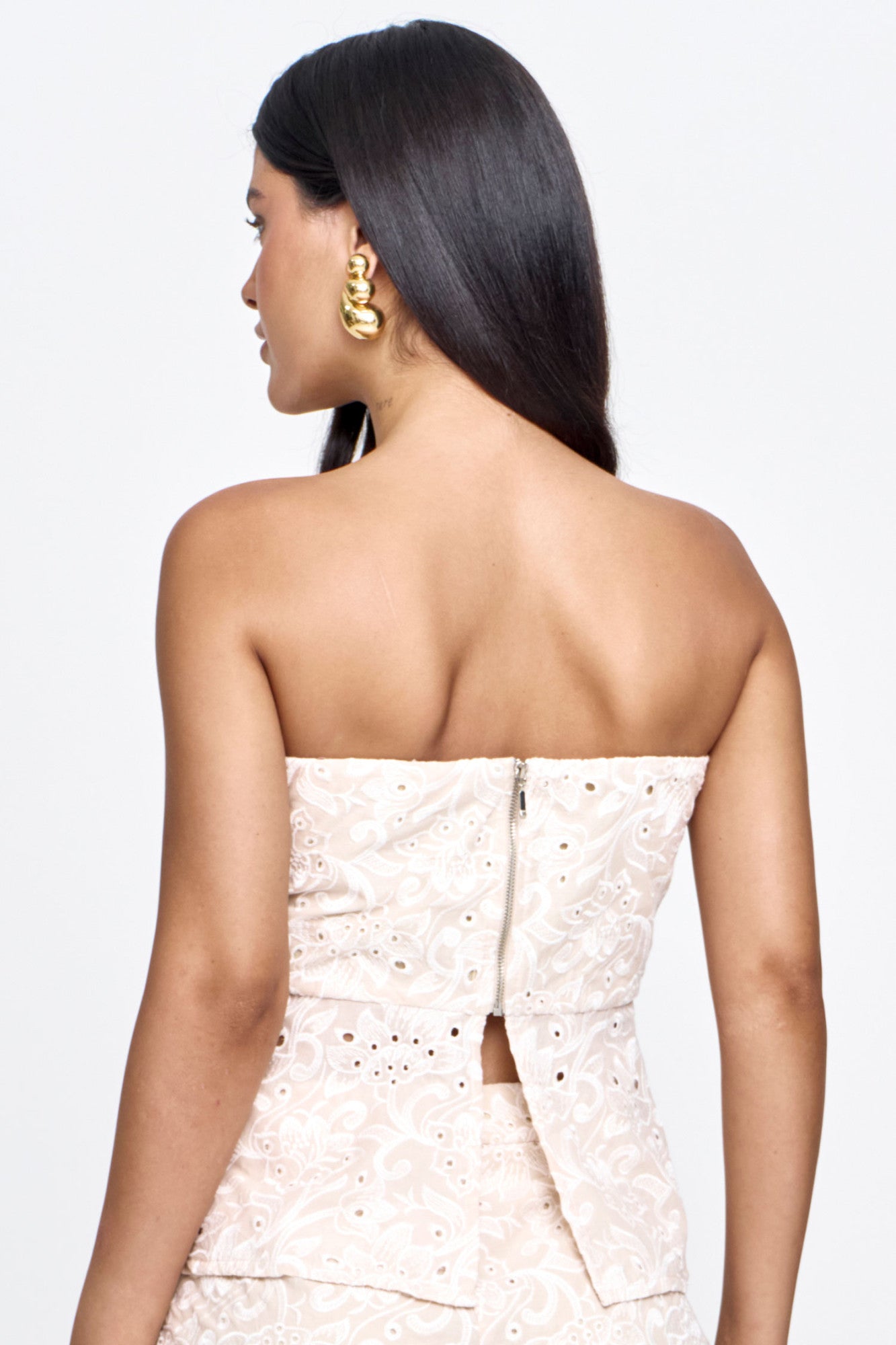 Blusa Peplum Tomara que Caia Voil Bordado Marfim