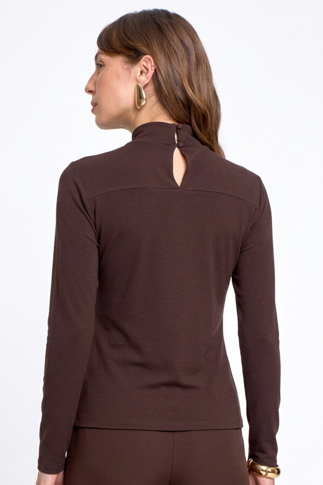 Blusa Malha Canelada Gola Alta Recorte Frontal