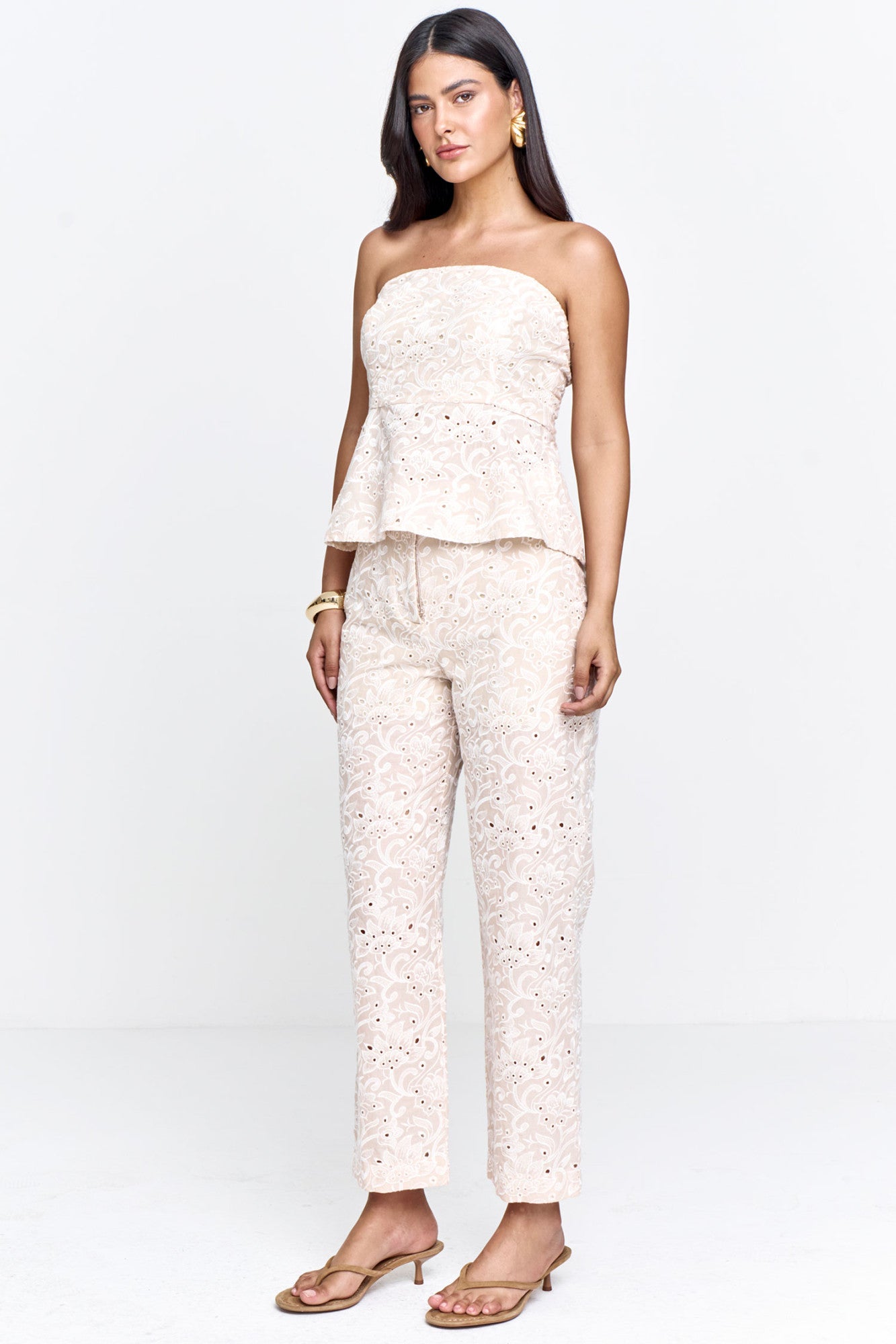 Calça Feminina Voil Bordado Marfim