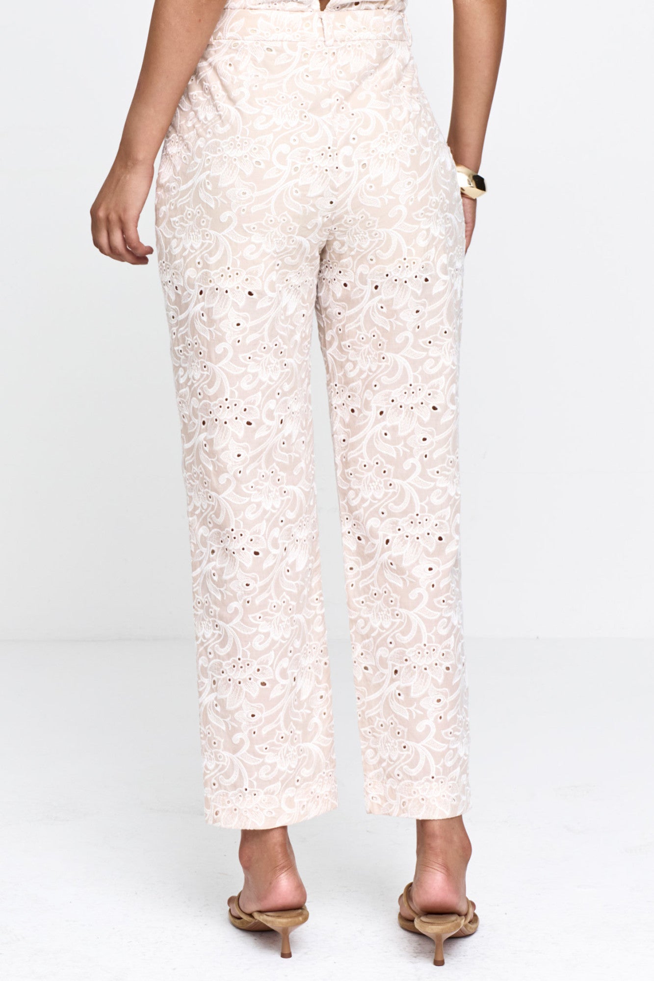 Calça Feminina Voil Bordado Marfim