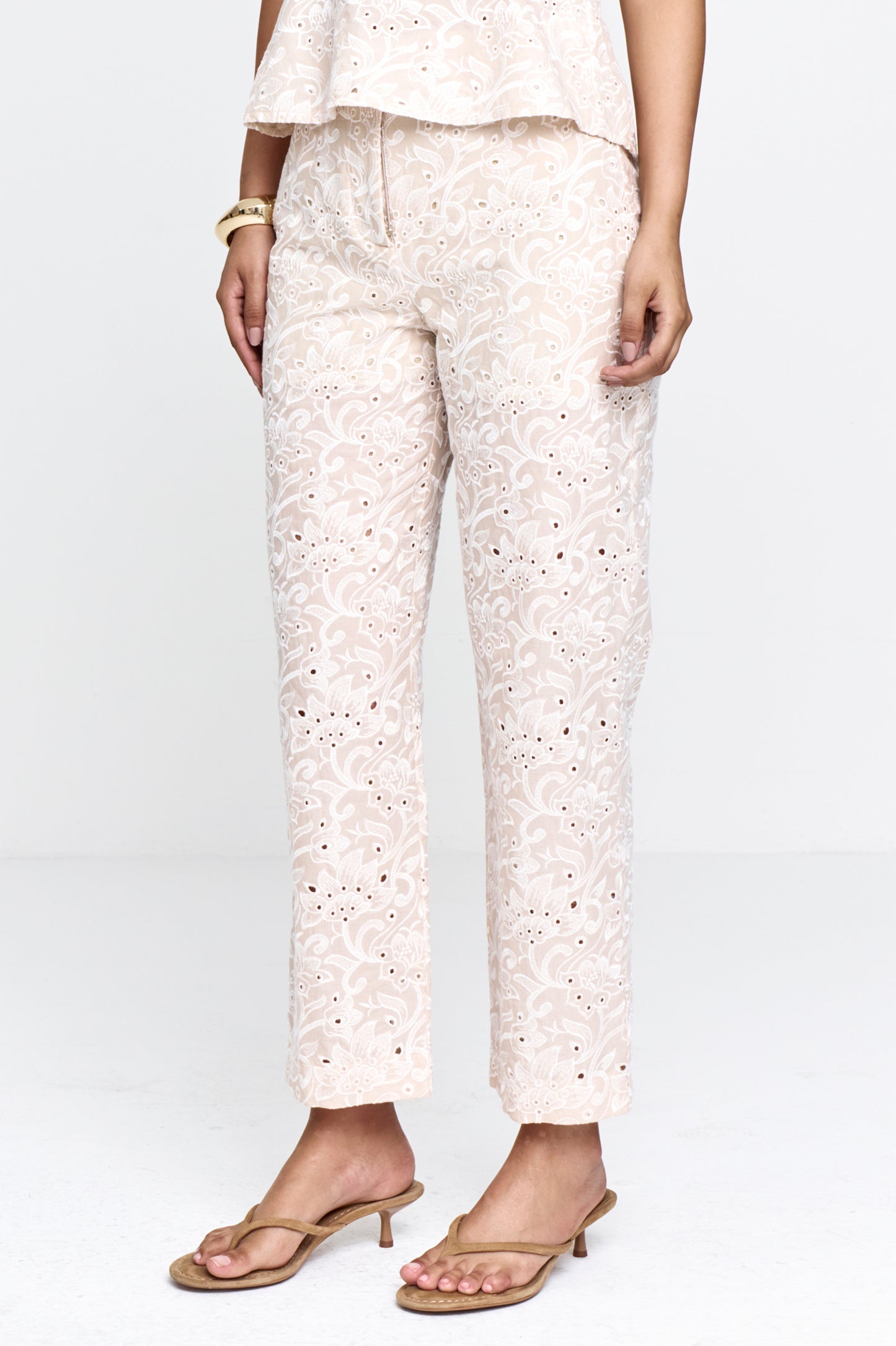 Calça Feminina Voil Bordado Marfim