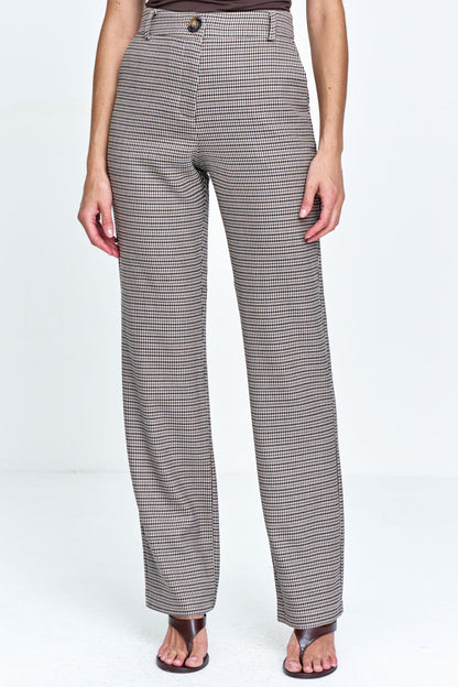 Calça Alfaiataria Pied Poule com Bolso Faca Bege