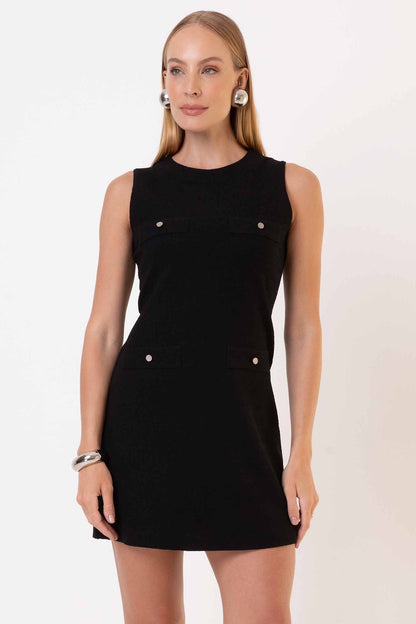 Vestido Malha Tweed Detalhe Botão na Frente