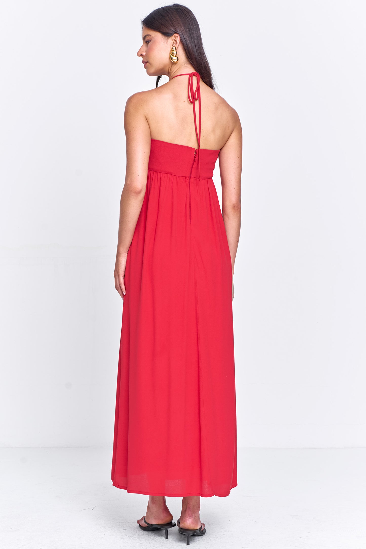 Vestido Viscose com Busto Franzido e Frente única Vermelho