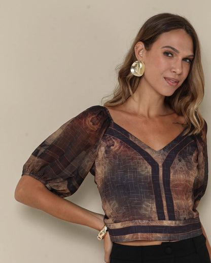 Blusa com Mangas Estampa Exclusiva Yumarimel