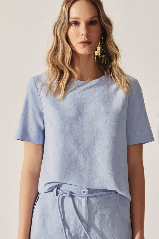 Blusa Viscolinho Jacquard Azul