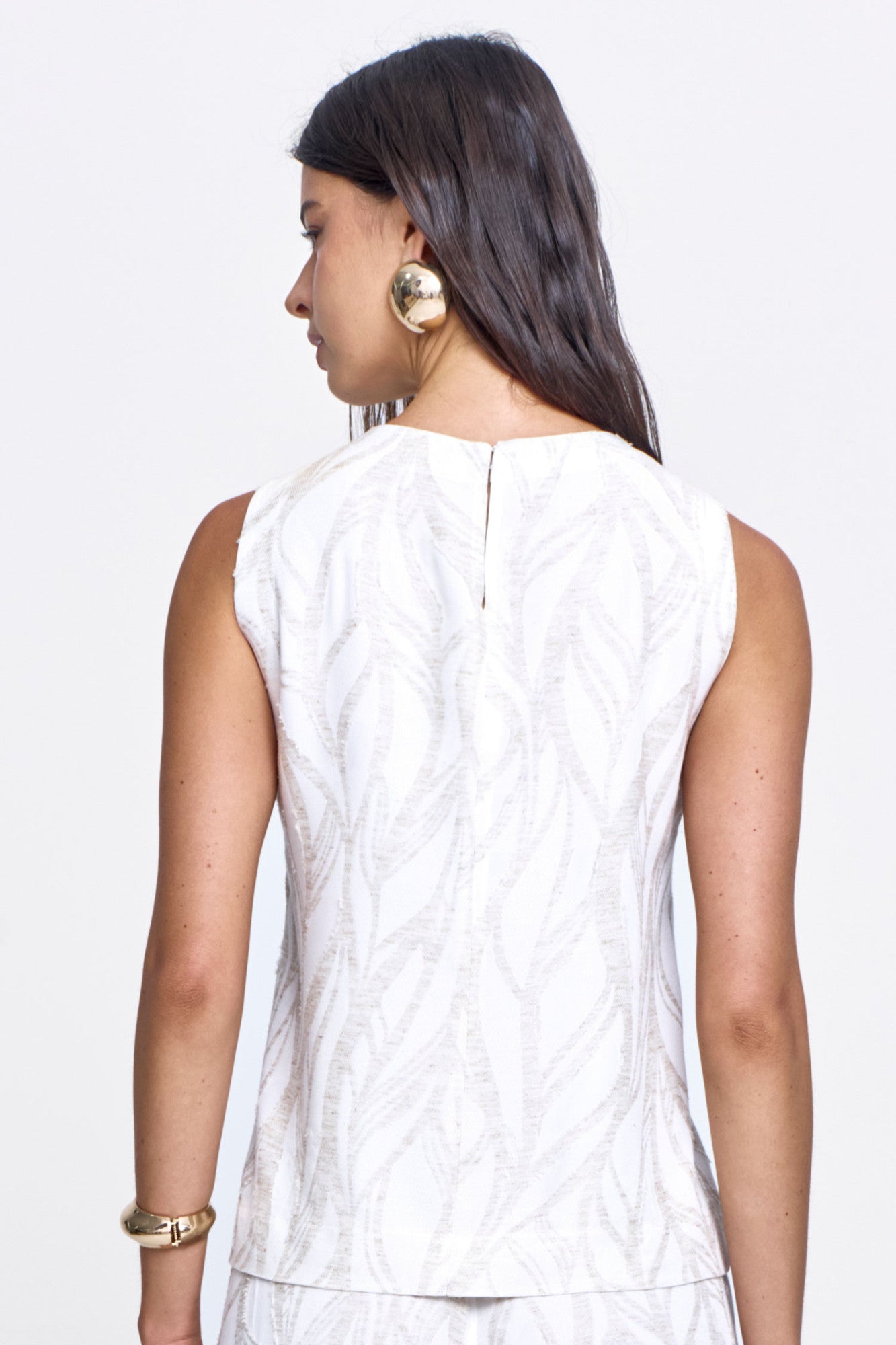 Regata Viscolinho Jacquard com Decote Redondo Natural