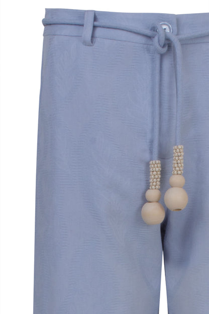 Calça Viscolinho Estampada Reta Azul
