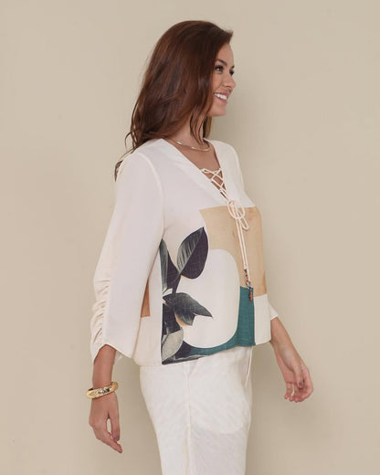 Blusa com Mangas Estampa Exclusiva Yumarimel