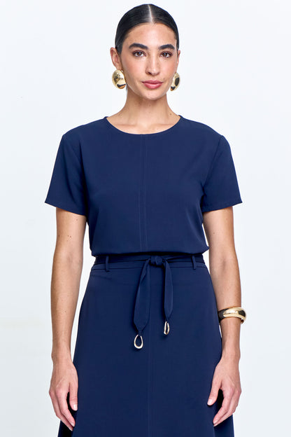 Blusa Alfaiataria Recorte Frontal e Prespontos Marinho