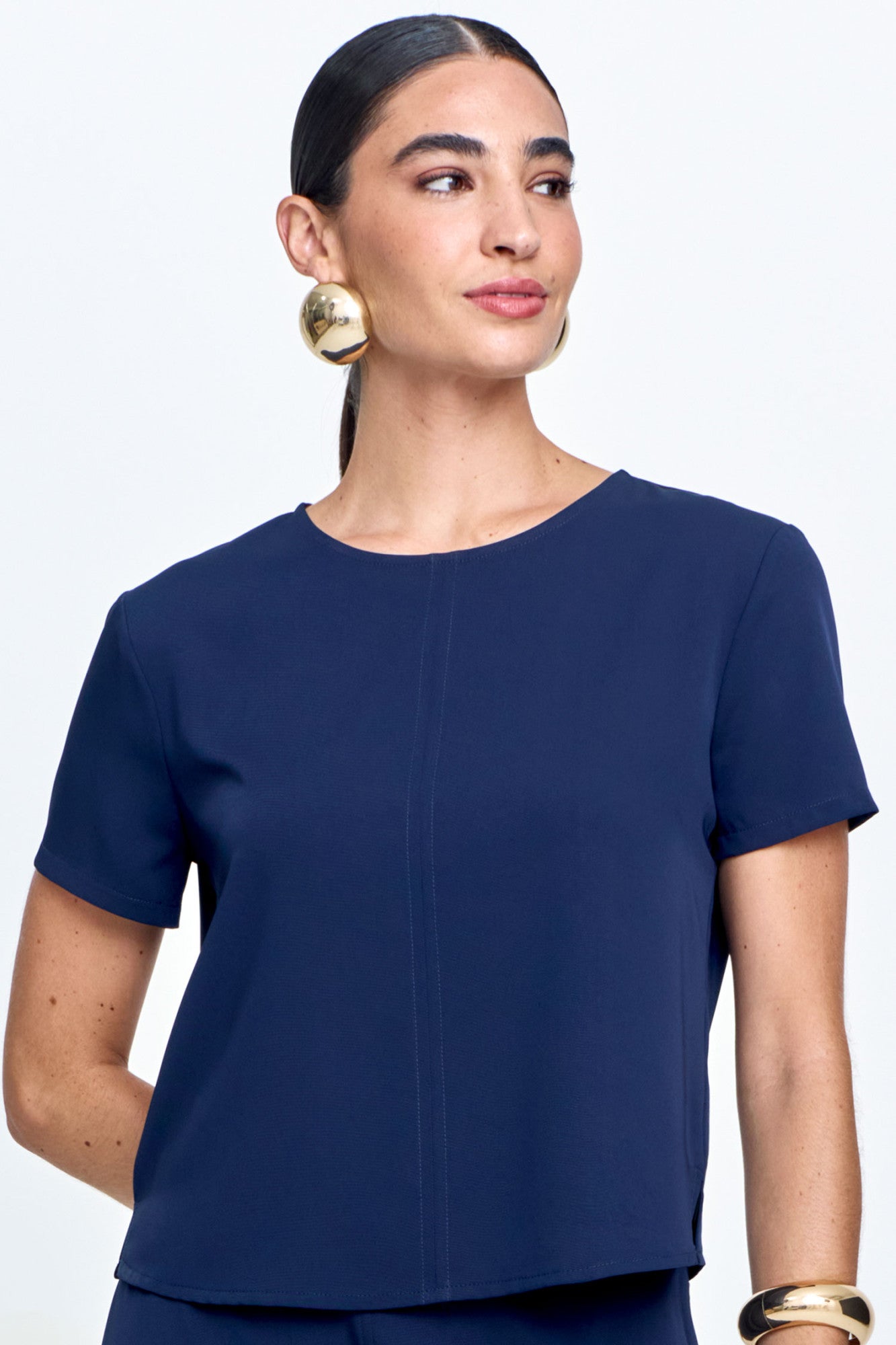 Blusa Alfaiataria Recorte Frontal e Prespontos Marinho