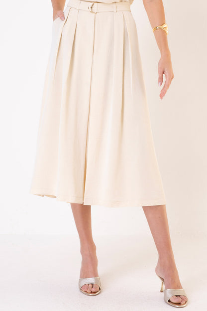 Saia Alfaiataria Cinto Pespontado Bege
