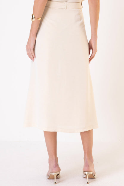 Saia Alfaiataria Cinto Pespontado Bege