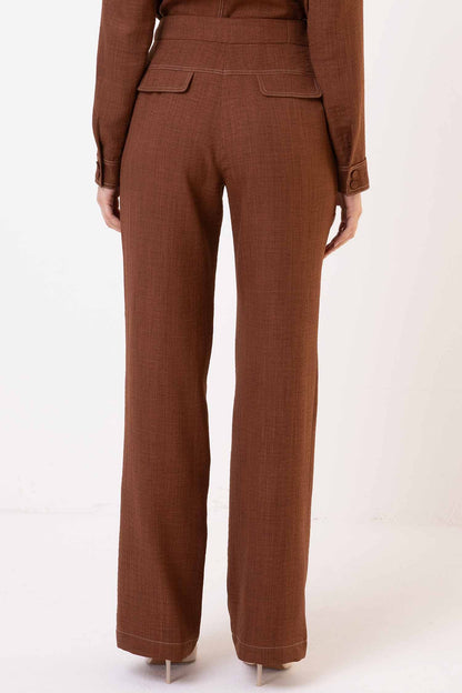 Calça Alfaiataria Pespontada Marrom