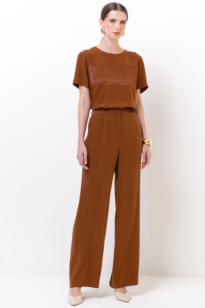 Calça Viscose Acetinada Marrom