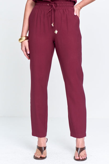 Calça Reta em Alfaiataria com Elástico e Cordão