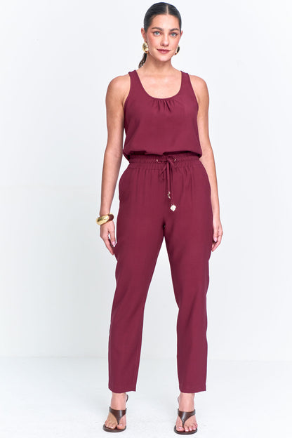 Calça Reta em Alfaiataria com Elástico e Cordão