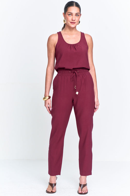 Calça Reta em Alfaiataria com Elástico e Cordão