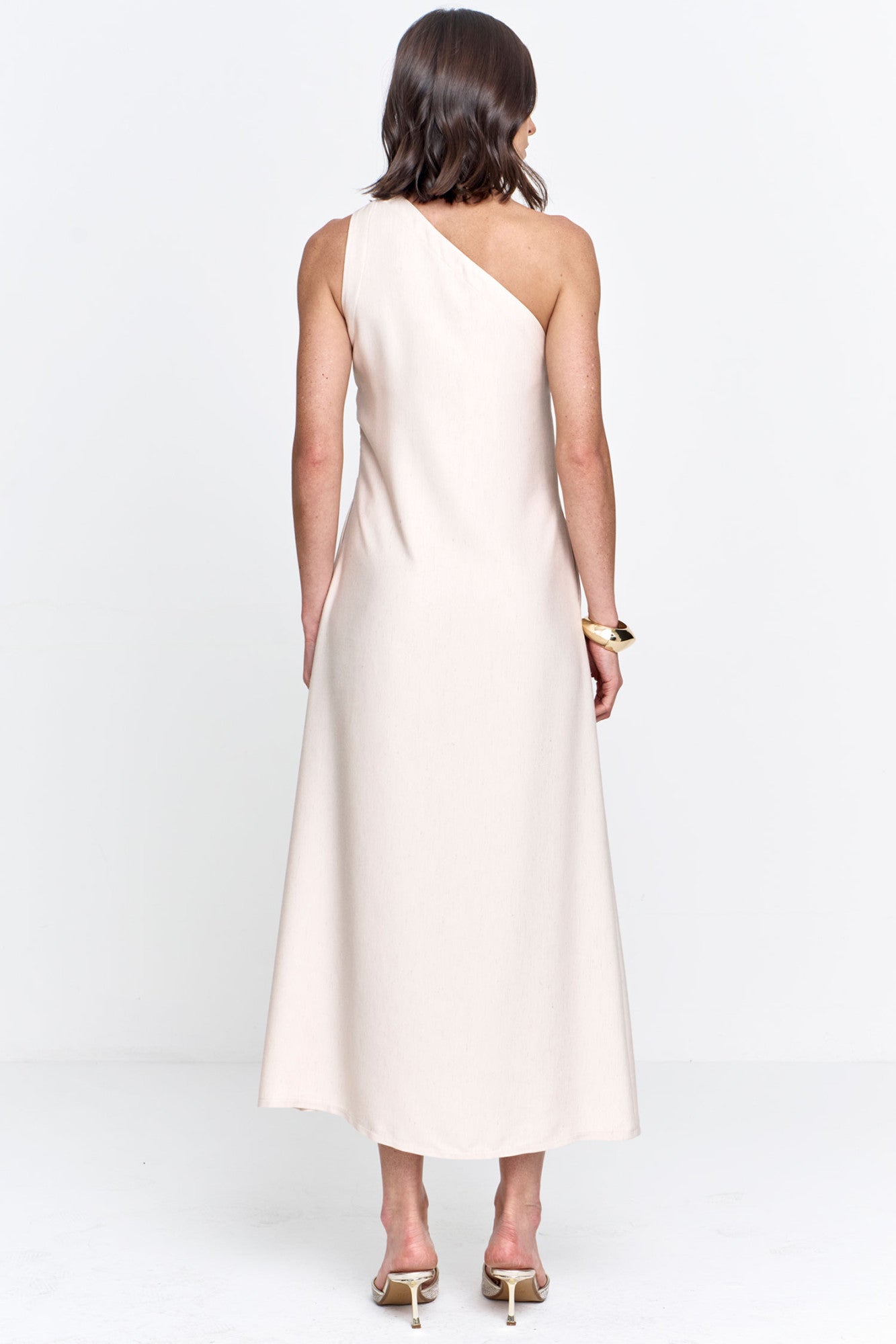 Vestido Midi Alfaiataria Um Ombro Só Marfim