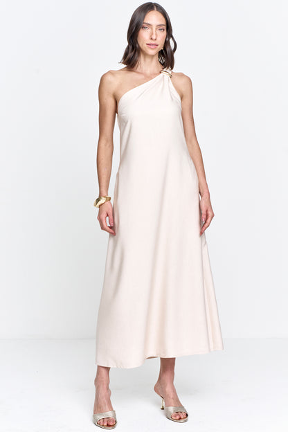 Vestido Midi Alfaiataria Um Ombro Só Marfim