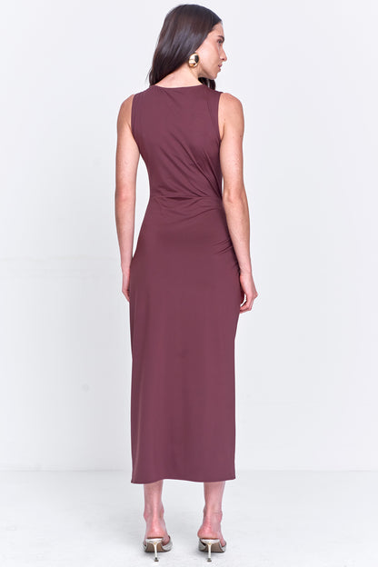 Vestido Malha Transpassado com Fivela Marrom