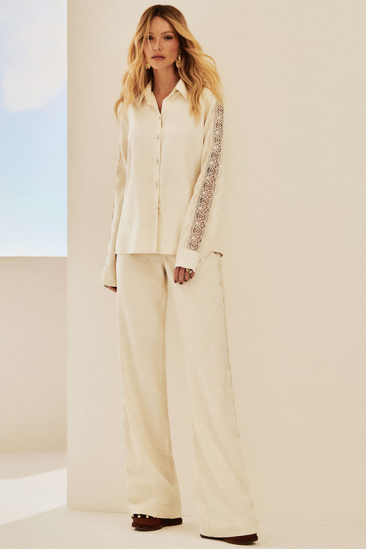Calça Viscolinho Com Renda Natural