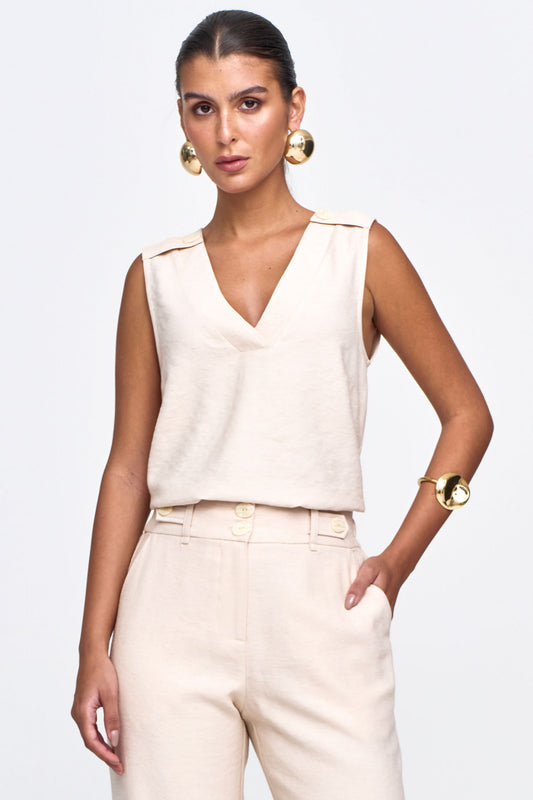 Blusa Viscolinho Misto Com Botão Nud