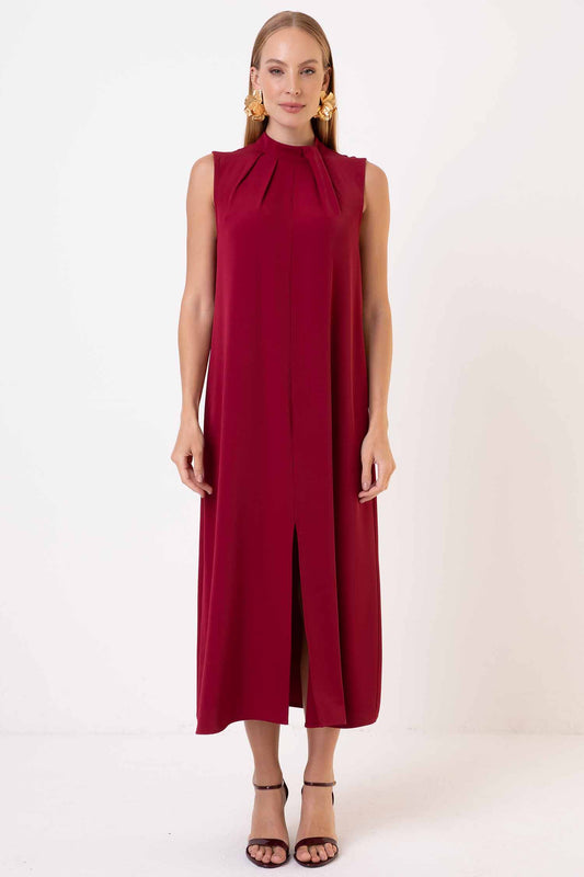 Vestido Alfaiataria C/ Pregas e Fenda na Frente