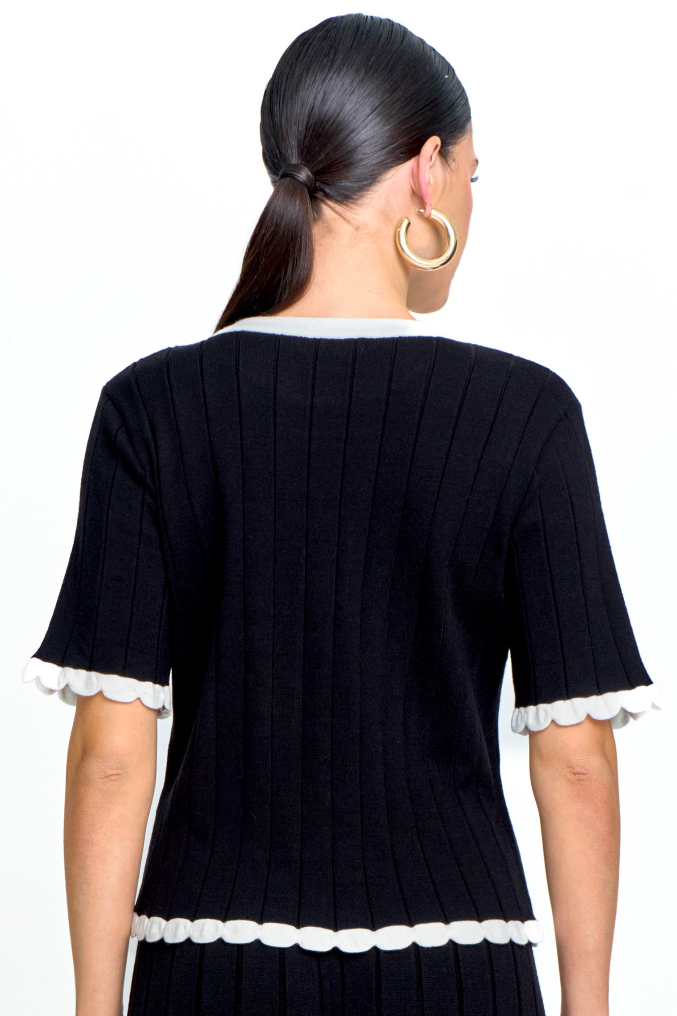 Blusa Tricot Feminina Manga Curta Canelada Gola Redonda