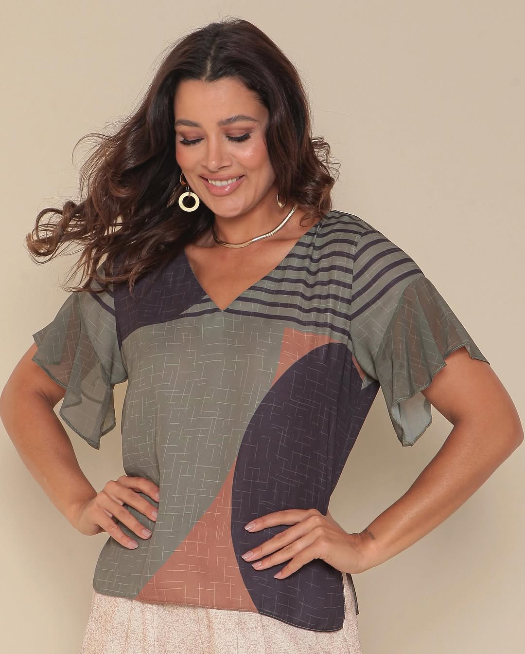 Blusa com Mangas Estampa Exclusiva Yumarimel