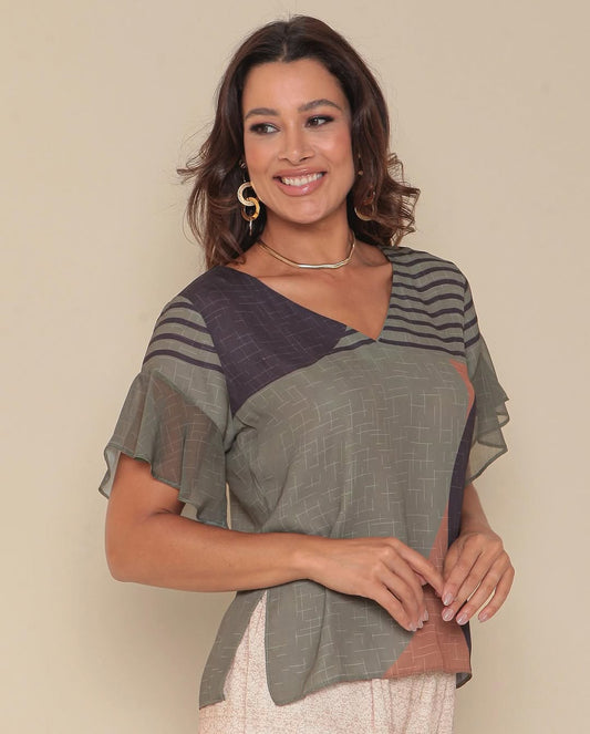 Blusa com Mangas Estampa Exclusiva Yumarimel