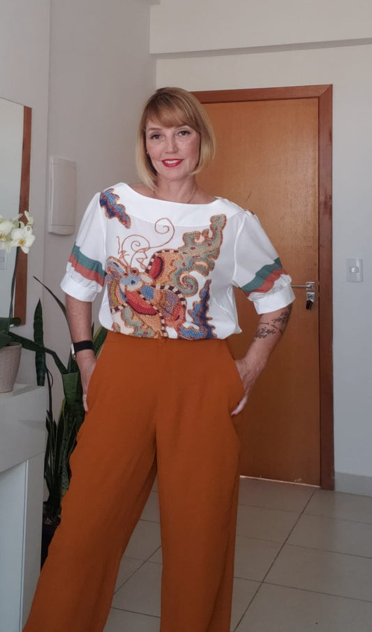 Calça Alfaiataria Pantalona com Elastico no Cos