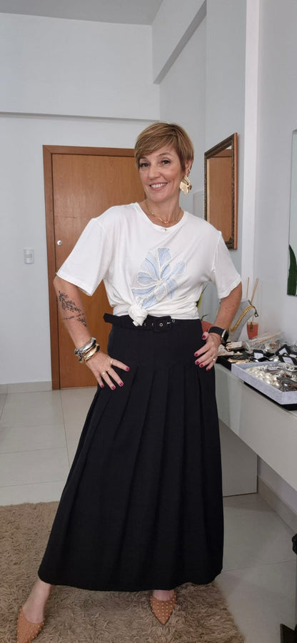SAIA PLISSADA COM CINTO