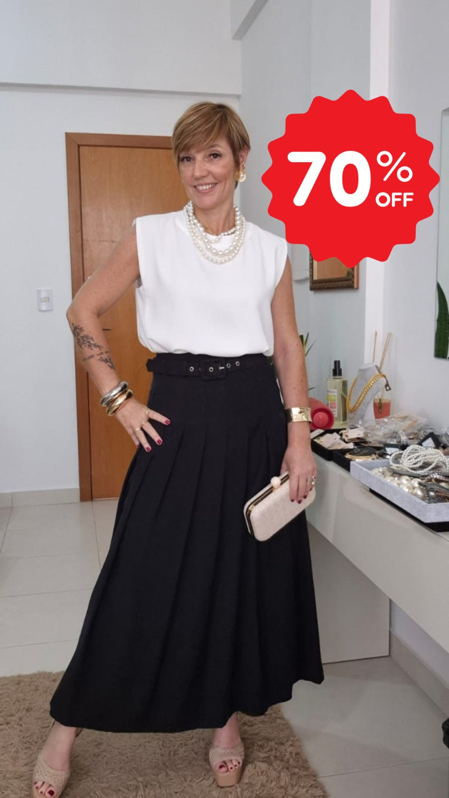 SAIA PLISSADA COM CINTO