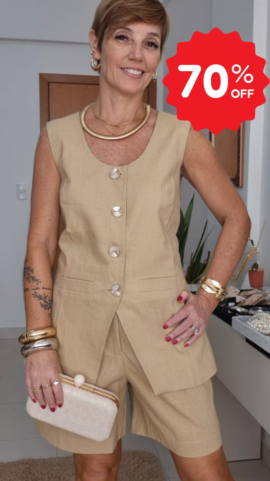 COLETE ALFAIATARIA LINHO MISTO KAQUI