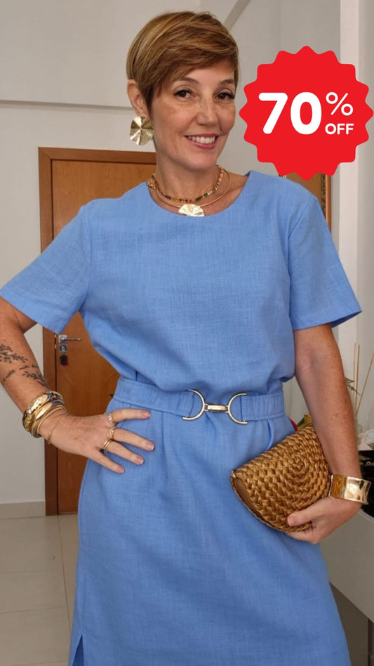 VESTIDO ALFAIATARIA COM FENDAS NAS LATERAIS E CINTO